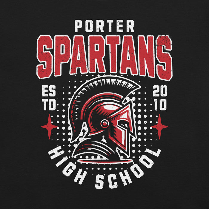 Close-up view of Porter High School Spartans Black Premium Unisex T-shirt 204