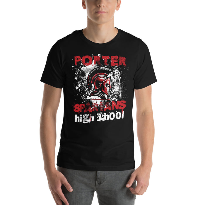 Man wearing Porter High School Spartans Black Premium Unisex T-shirt 205