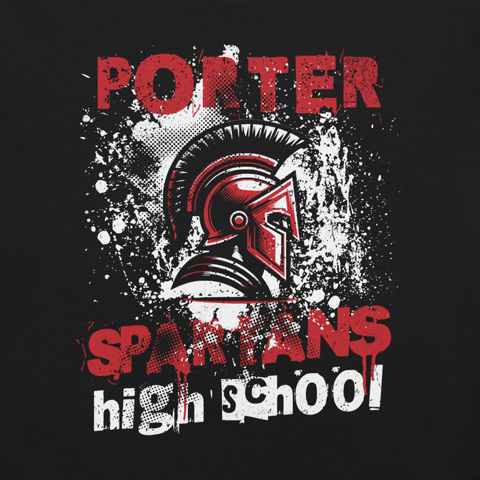 Close-up view of Porter High School Spartans Black Premium Unisex T-shirt 205