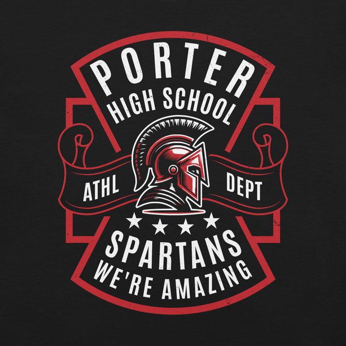 Close-up view of Porter High School Spartans Black Premium Unisex T-shirt 207