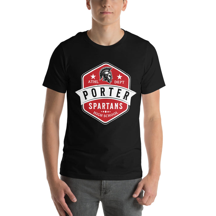 Man wearing Porter High School Spartans Black Premium Unisex T-shirt 209