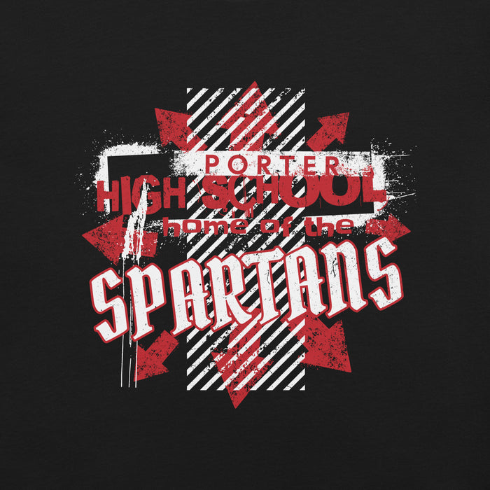 Close-up view of Porter High School Spartans Black Premium Unisex T-shirt 210