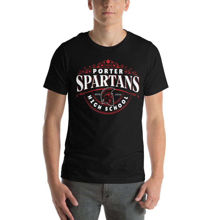 Man wearing Porter High School Spartans Black Premium Unisex T-shirt 211