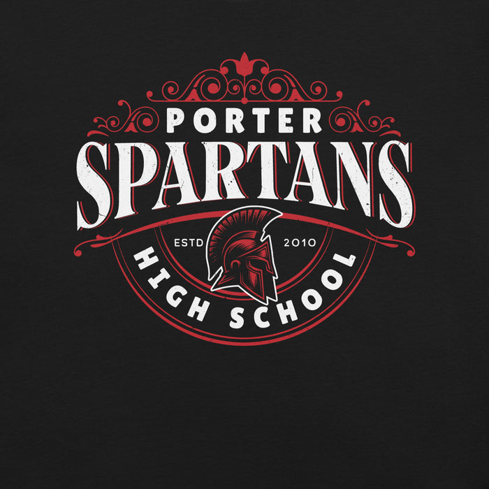 Close-up view of Porter High School Spartans Black Premium Unisex T-shirt 211