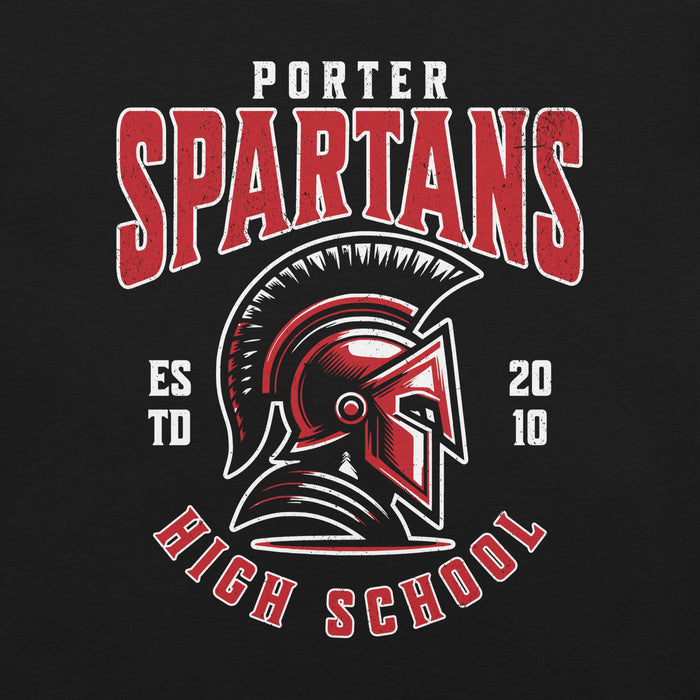 Close-up view of Porter High School Spartans Black Premium Unisex T-shirt 213