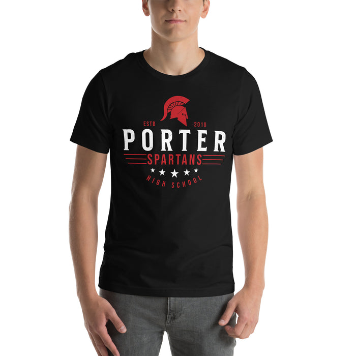 Man wearing Porter High School Spartans Black Premium Unisex T-shirt 217