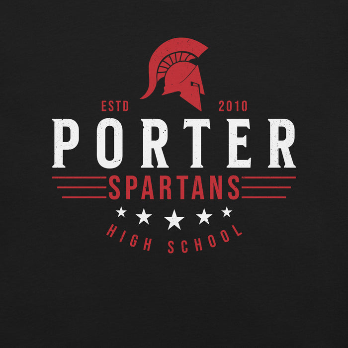 Close-up view of Porter High School Spartans Black Premium Unisex T-shirt 217