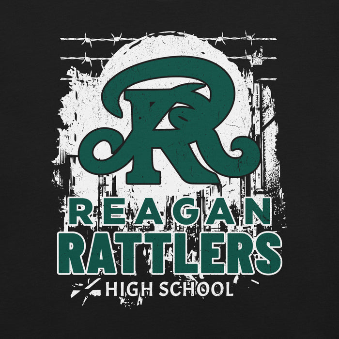 Close-up view of Reagan High School Rattlers Black Premium Unisex T-shirt 202