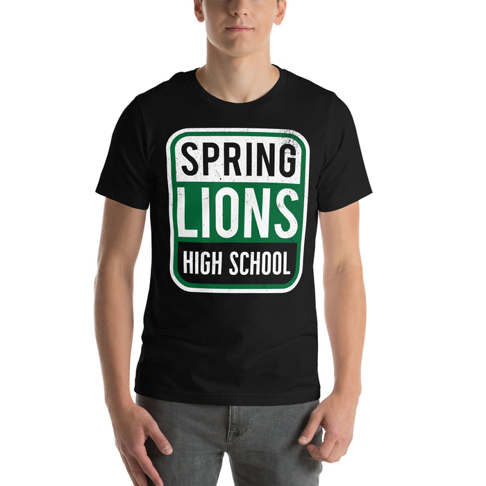 Man wearing Spring High School Lions Black Premium Unisex T-shirt 001