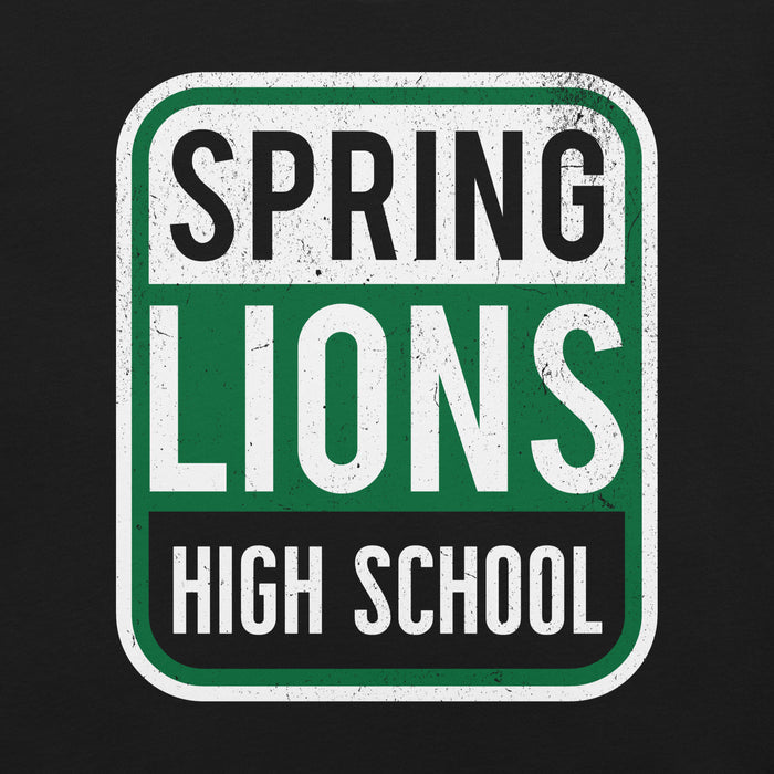 Close-up view of Spring High School Lions Black Premium Unisex T-shirt 001