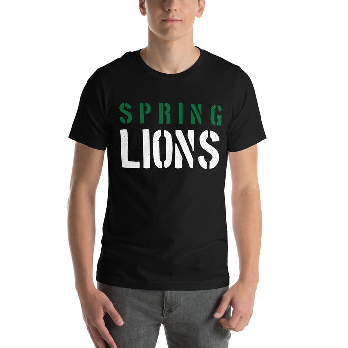 Man wearing Spring High School Lions Black Premium Unisex T-shirt 017