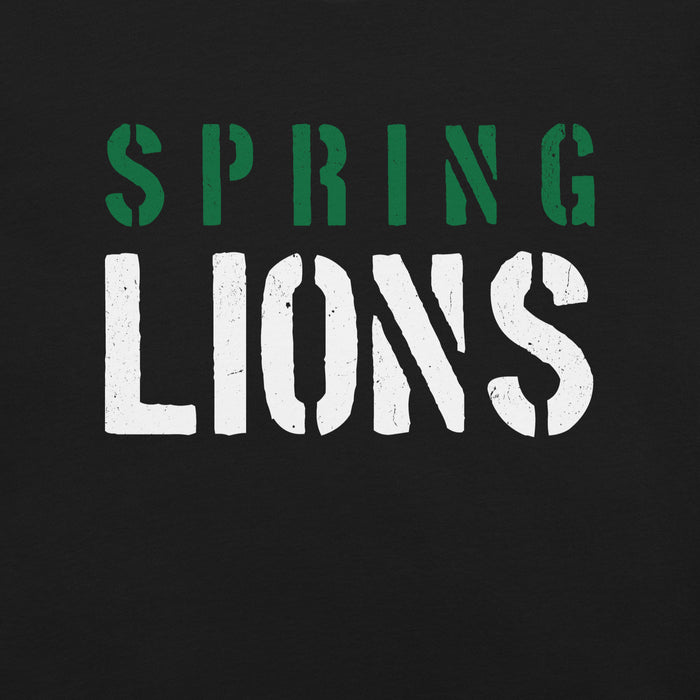 Close-up view of Spring High School Lions Black Premium Unisex T-shirt 017