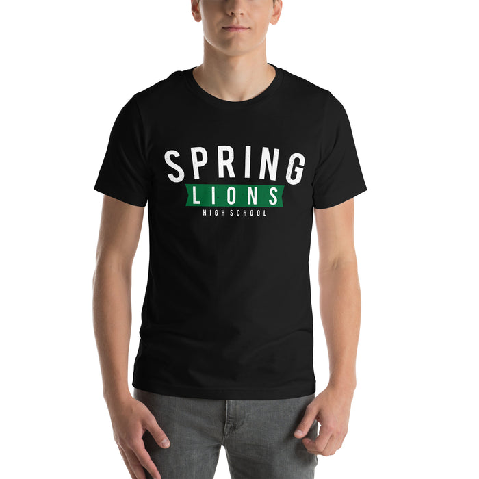 Man wearing Spring High School Lions Black Premium Unisex T-shirt 021