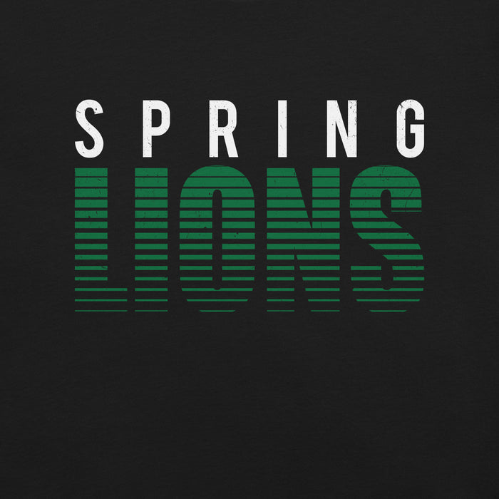 Close-up view of Spring High School Lions Black Premium Unisex T-shirt 024