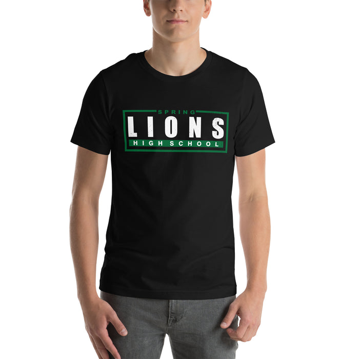 Man wearing Spring High School Lions Black Premium Unisex T-shirt 049