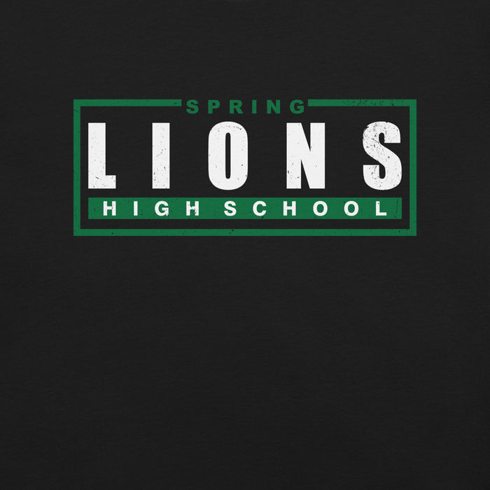 Close-up view of Spring High School Lions Black Premium Unisex T-shirt 049