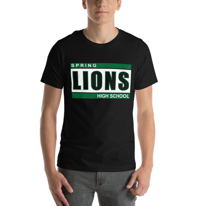 Man wearing Spring High School Lions Black Premium Unisex T-shirt 098