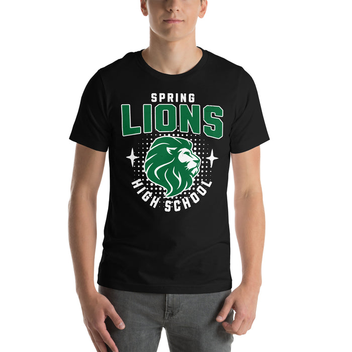 Man wearing Spring High School Lions Black Premium Unisex T-shirt 204