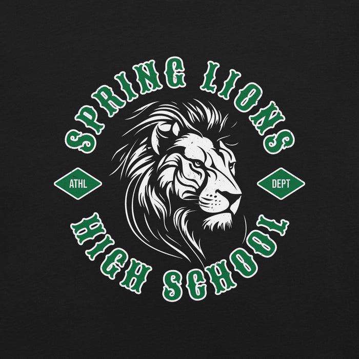 Close-up view of Spring High School Lions Black Premium Unisex T-shirt 205