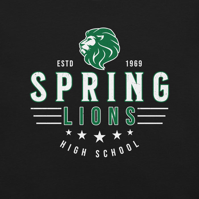 Close-up view of Spring High School Lions Black Premium Unisex T-shirt 217