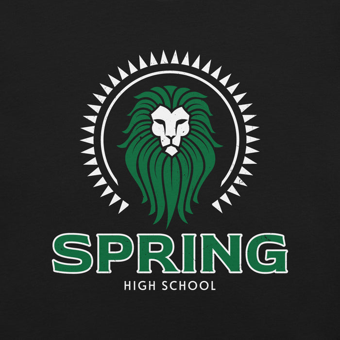 Close-up view of Spring High School Lions Black Premium Unisex T-shirt 221