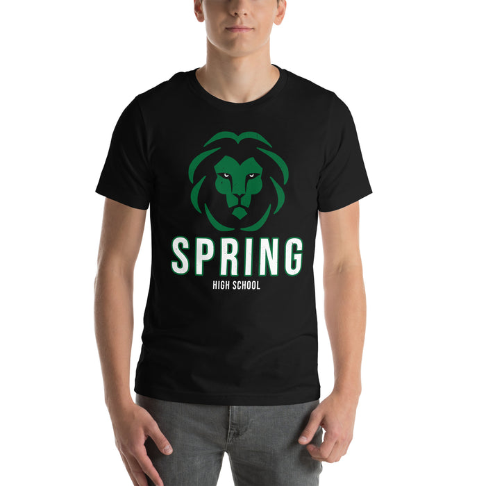 Man wearing Spring High School Lions Black Premium Unisex T-shirt 226