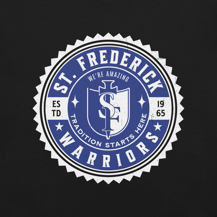 Close-up view of St. Frederick High School Warriors Black Premium Unisex T-shirt 203