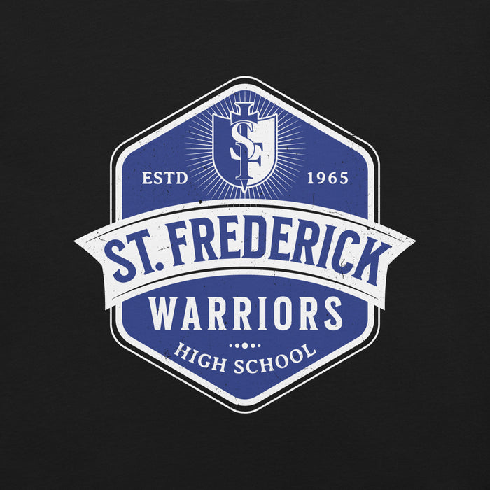 Close-up view of St. Frederick High School Warriors Black Premium Unisex T-shirt 209