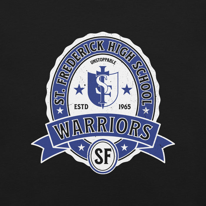 Close-up view of St. Frederick High School Warriors Black Premium Unisex T-shirt 212