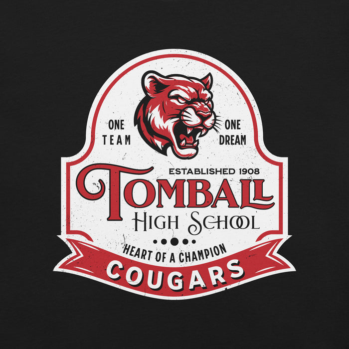 Close-up view of Tomball High School Cougars Black Premium Unisex T-shirt 219