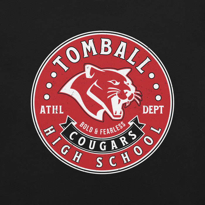 Close-up view of Tomball High School Cougars Black Premium Unisex T-shirt 215