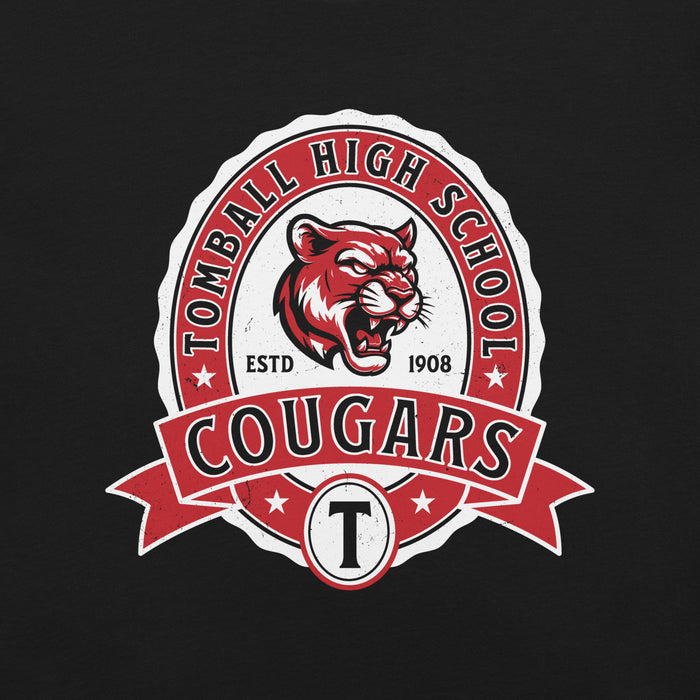 Close-up view of Tomball High School Cougars Black Premium Unisex T-shirt 212