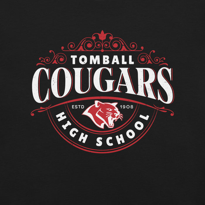 Close-up view of Tomball High School Cougars Black Premium Unisex T-shirt 211