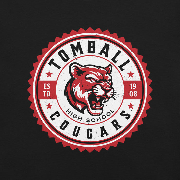 Close-up view of Tomball High School Cougars Black Premium Unisex T-shirt 203