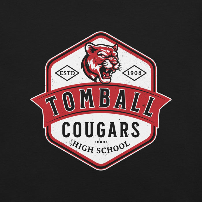 Close-up view of Tomball High School Cougars Black Premium Unisex T-shirt 209