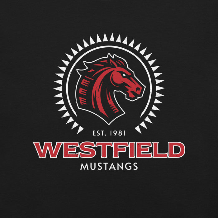 Close-up view of Westfield High School Mustangs Black Premium Unisex T-shirt 226