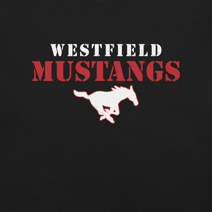 Close-up view of Westfield High School Mustangs Black Premium Unisex T-shirt 222