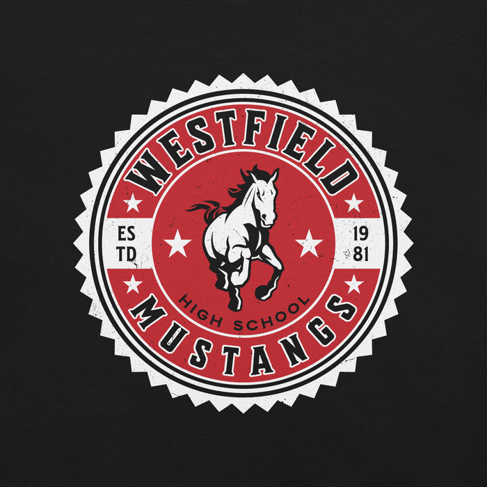 Close-up view of Westfield High School Mustangs Black Premium Unisex T-shirt 203