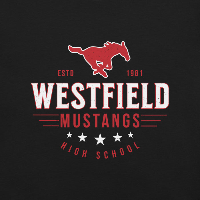 Close-up view of Westfield High School Mustangs Black Premium Unisex T-shirt 217