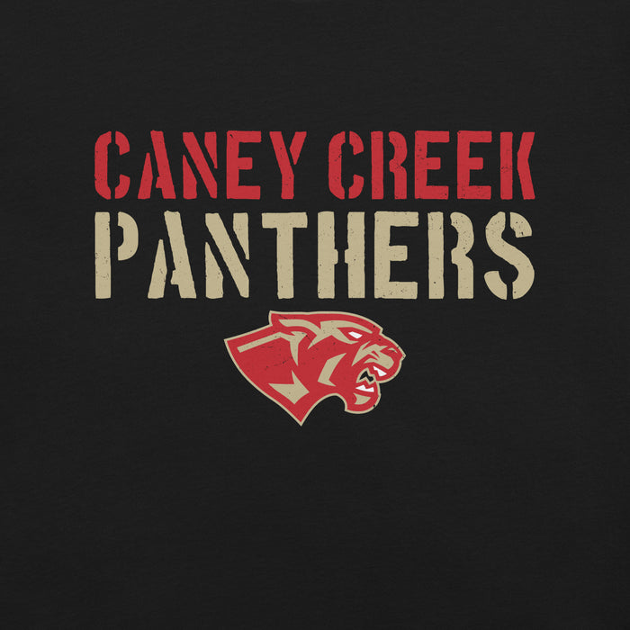 Close-up view of Caney Creek High School Panthers Black Premium Unisex T-shirt 017