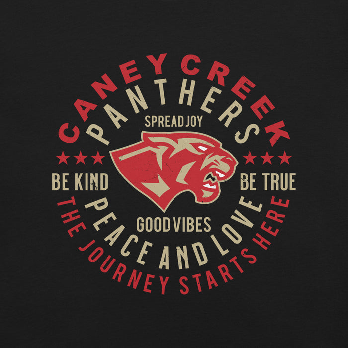 Close-up view of Caney Creek High School Panthers Black Premium Unisex T-shirt 016