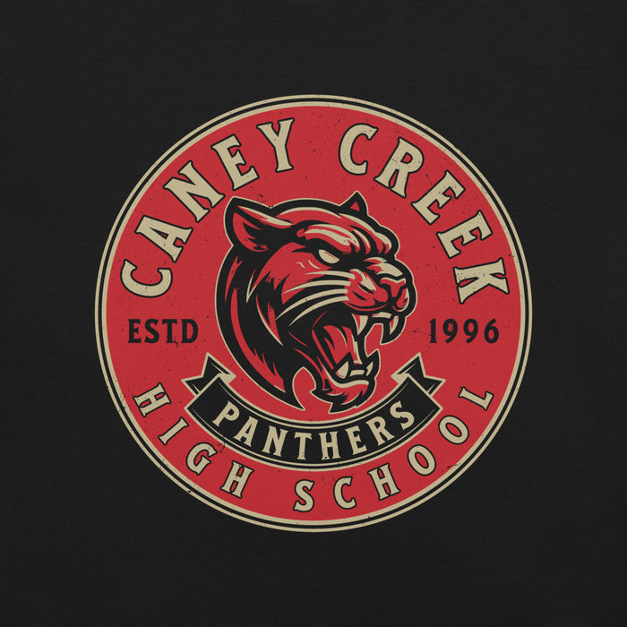 Close-up view of Caney Creek High School Panthers Black Premium Unisex T-shirt 215
