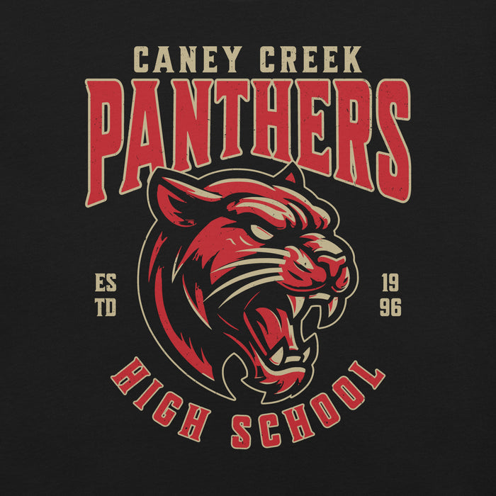 Close-up view of Caney Creek High School Panthers Black Premium Unisex T-shirt 211