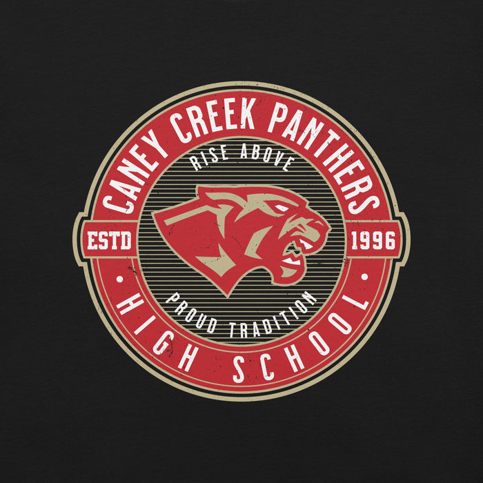 Close-up view of Caney Creek High School Panthers Black Premium Unisex T-shirt 224