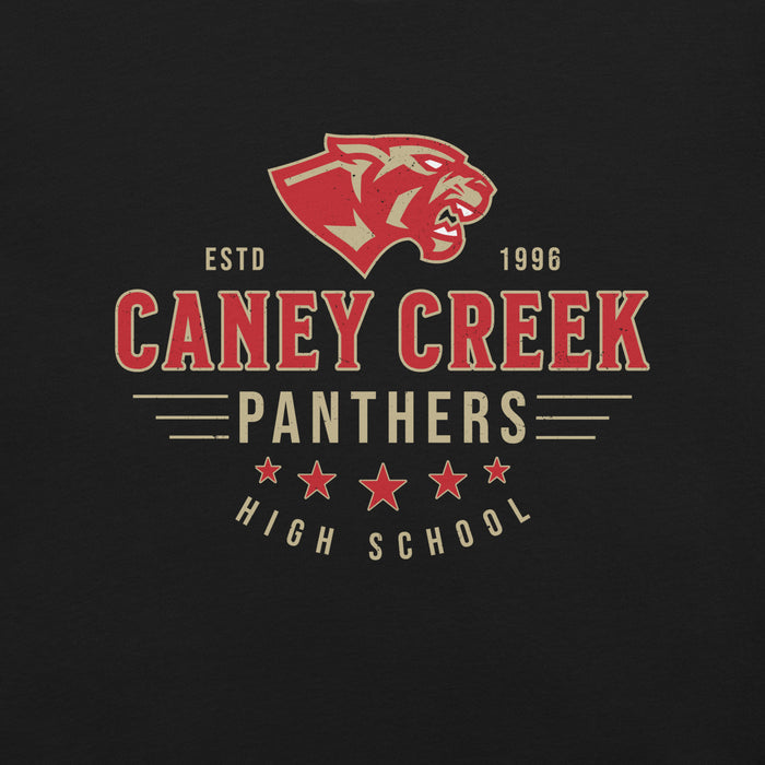 Close-up view of Caney Creek High School Panthers Black Premium Unisex T-shirt 217