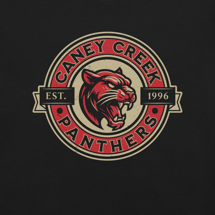 Close-up view of Caney Creek High School Panthers Black Premium Unisex T-shirt 221
