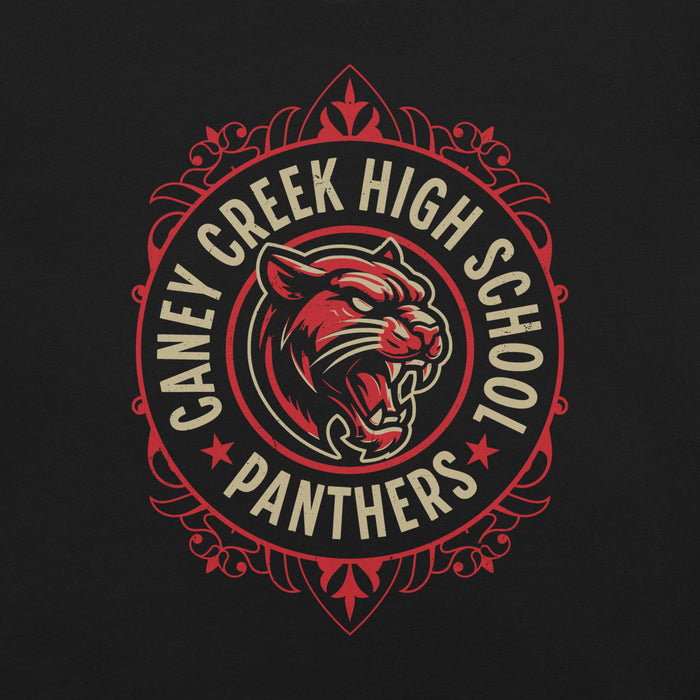 Close-up view of Caney Creek High School Panthers Black Premium Unisex T-shirt 228