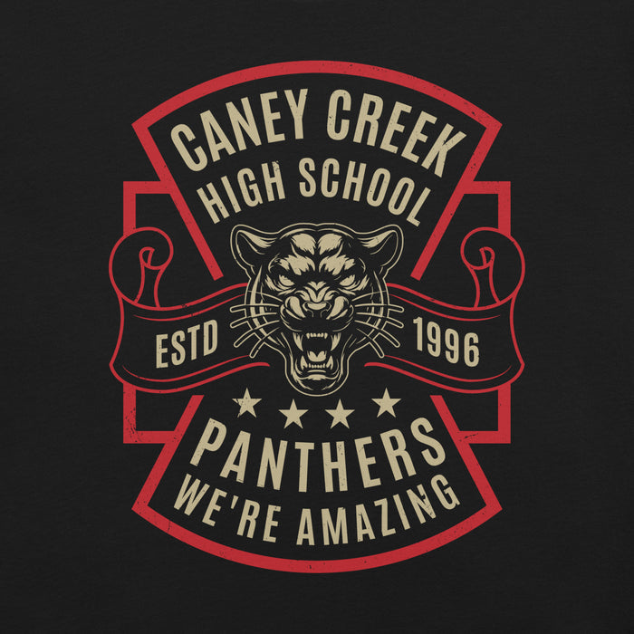 Man wearing Caney Creek High School Panthers Black Premium Unisex T-shirt 207