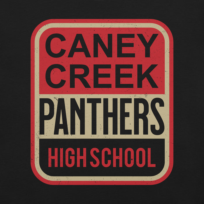 Close-up view of Caney Creek High School Panthers Black Premium Unisex T-shirt 001