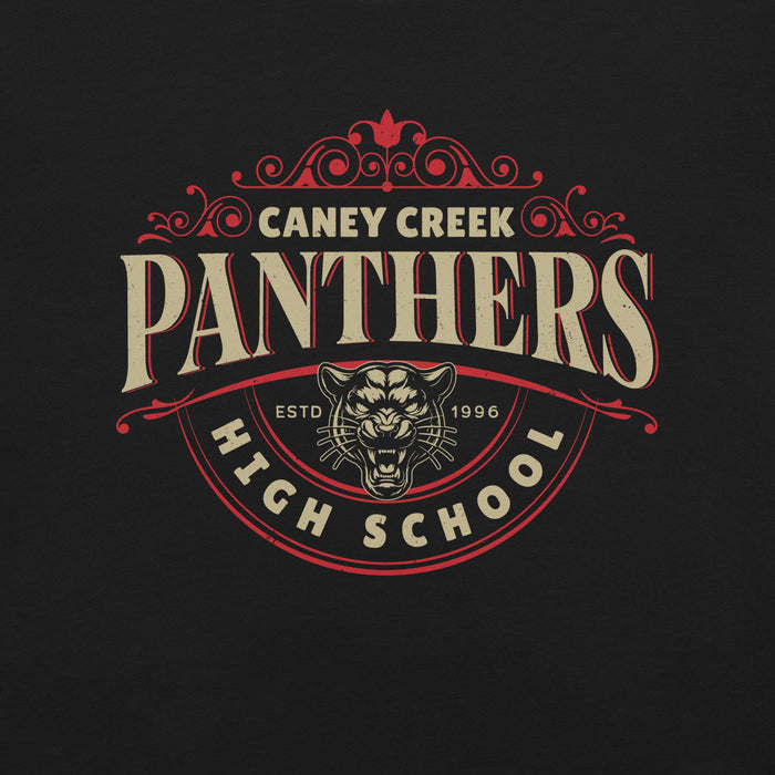 Close-up view of Caney Creek High School Panthers Black Premium Unisex T-shirt 213